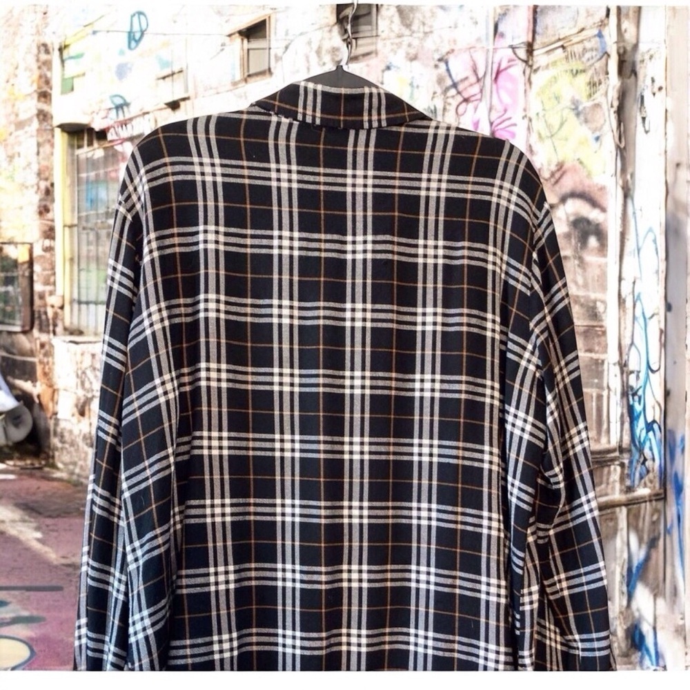 Sanctuary Anthropology Plaid Shirt Grunge Plaid Black white - Picture 5 of 10